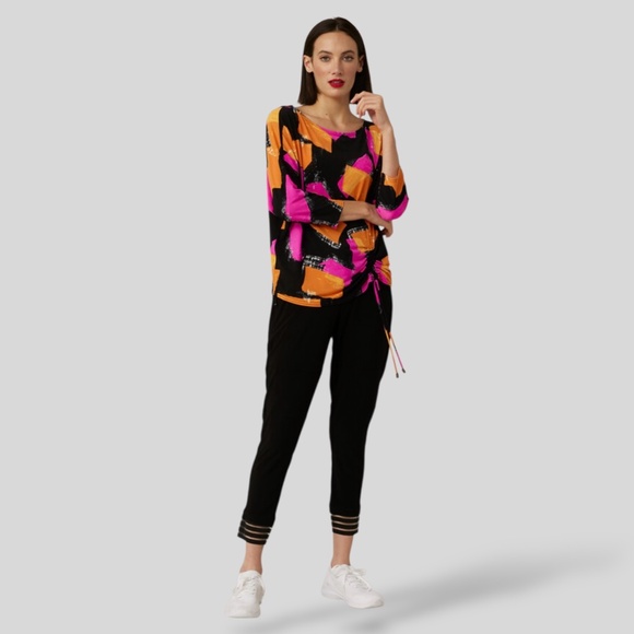 JOSEPH RIBKOFF Multi Colour 3/4 Sleeve Top Gathered Hemline Detail US Sz 18 - Picture 1 of 9